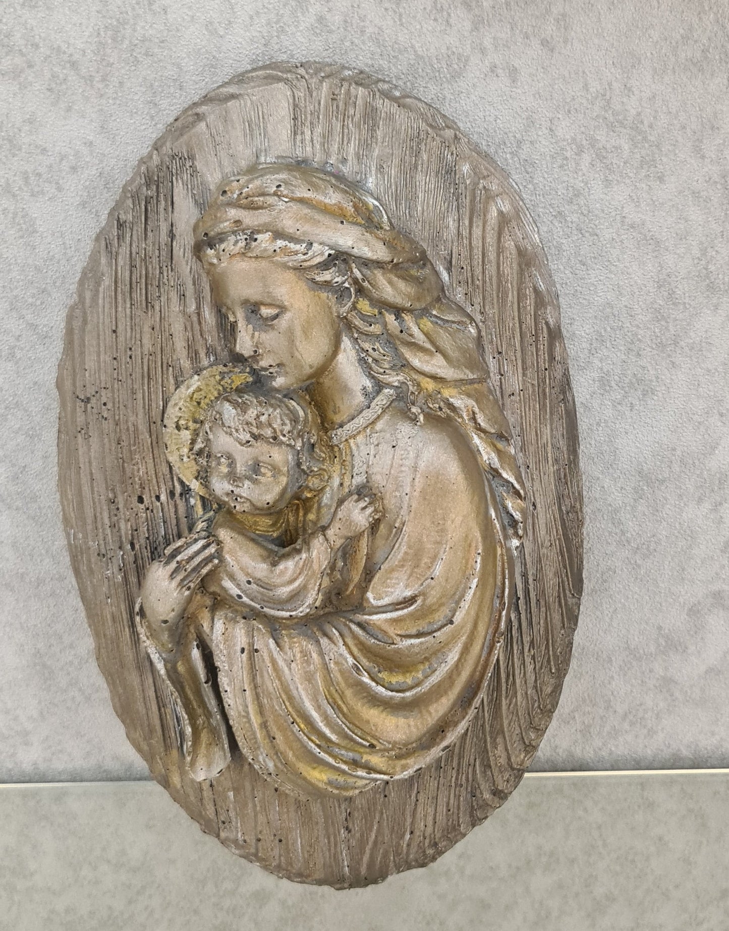 Heavenly Embrace - St. Mary with Jesus Christ figurine in eco-friendly black jesmonite by Candle Gnome.