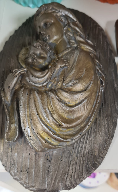 Heavenly Embrace - St. Mary with Jesus Christ figurine in eco-friendly black jesmonite by Candle Gnome.